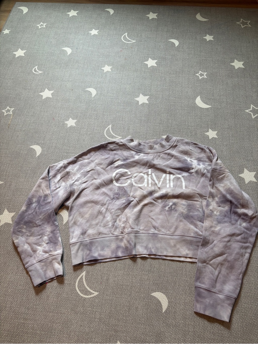 Calvin Klein Lavender Tie-Dye Cropped Crewneck Sweatshirt